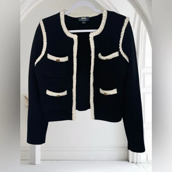 MAEVE Collarless Tipped Knit Jacket - Black Size Medium - Picture 3 of 7